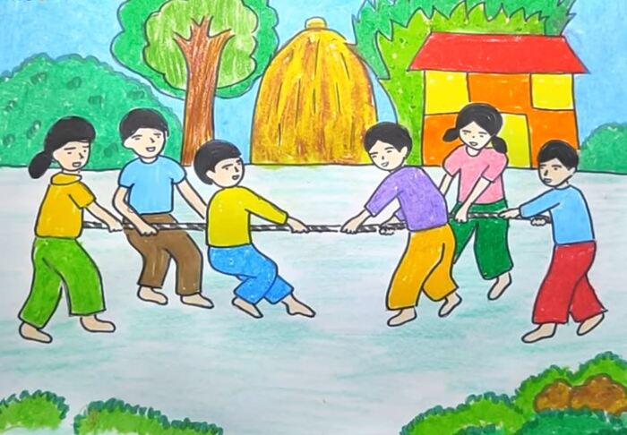20 Hướng Dẫn Vẽ Tranh Đề Tài Lễ Hội Kéo Cơ Đơn Giản Mà Đẹp